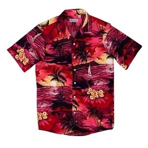 Hawaiian Vacation Red Sunset Aloha Shirt Small Tropical Surf Beach Vibes